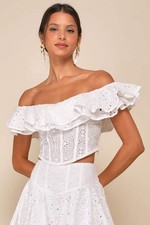 Lulus 15 Lovely Season Ivory Eyelet Embroidered Off-the-Shoulder Crop Top