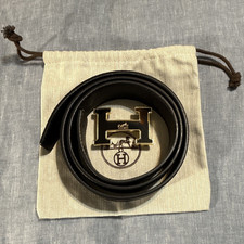 Hermès Black Dress Belt Gold Buckle Designer...