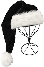 Black Santa Hat for Adults, Black  White Deluxe Adults Santa Hat for Black Chri