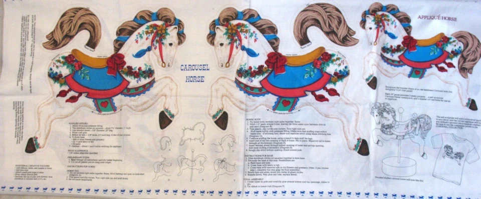* Carousel Horse Cotton Fabric Panel w bonus Applique 18x45" 2 sided pillow NEW - Image 2 of 4