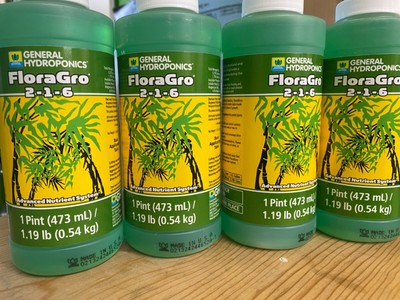 General Hydroponics FloraGro LOT (4) 16 ounce pints Flora Gro GH