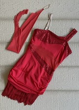 Curtain Call Costumes Jazz Fringe Dress Sequin Red Size Adult Medium