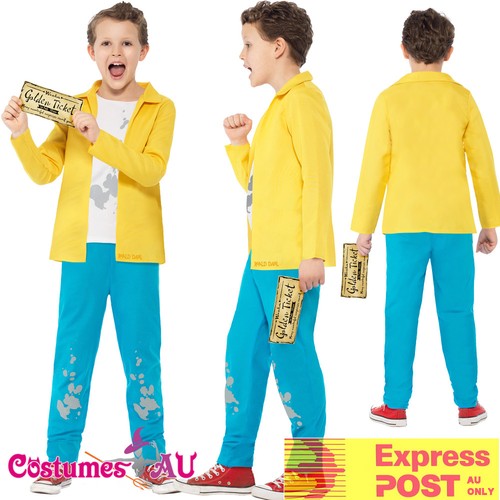 Kids Roald Dahl Charlie Bucket Costume Boys Yellow World Book Week