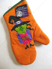 Halloween Oven Mitt With Witch Graphic Orange Green 7" x 13" Thick New N