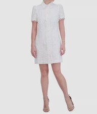 Eliza J Women's White Eyelet Bead-Embellished Shirtdress Size 2