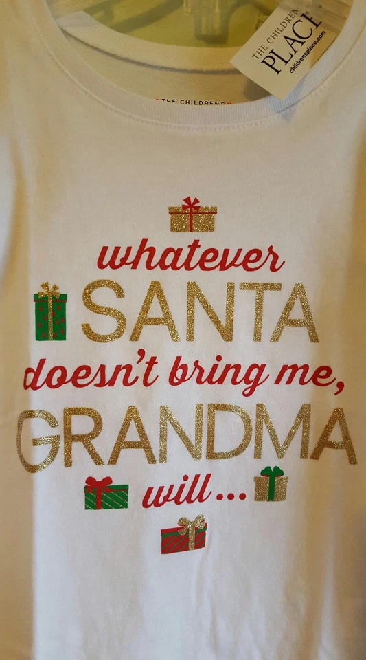 NUEVO CON ETIQUETAS Children's Place Girls 2T 3T 4T 5T Camisa Manga Larga ABUELA NAVIDAD #81117 Foto 3 de 3