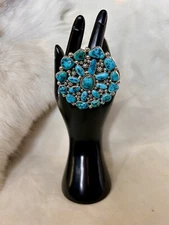 Navajo- Large Sterling Silver,  Kingman Turquoise Cluster Ring Sz 10
