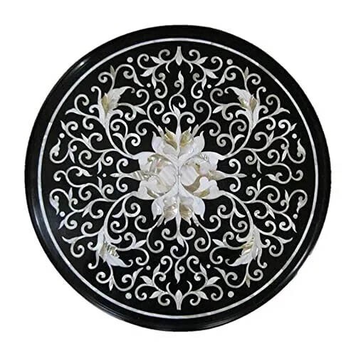 12" Round Black Marble Table Top Mother of Pearl Stone Luxury Furniture Decors - Picture 4 of 8