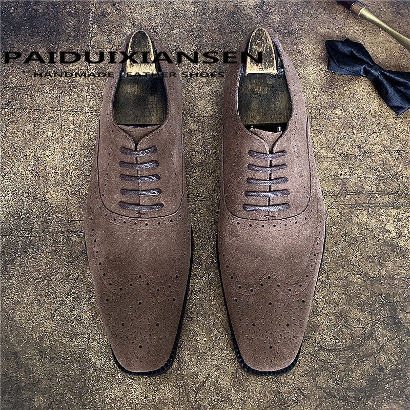 SAOLA Scarpe eleganti formali Oxford intagliate uomo vera pelle scamosciata inglese punta quadrata nuove