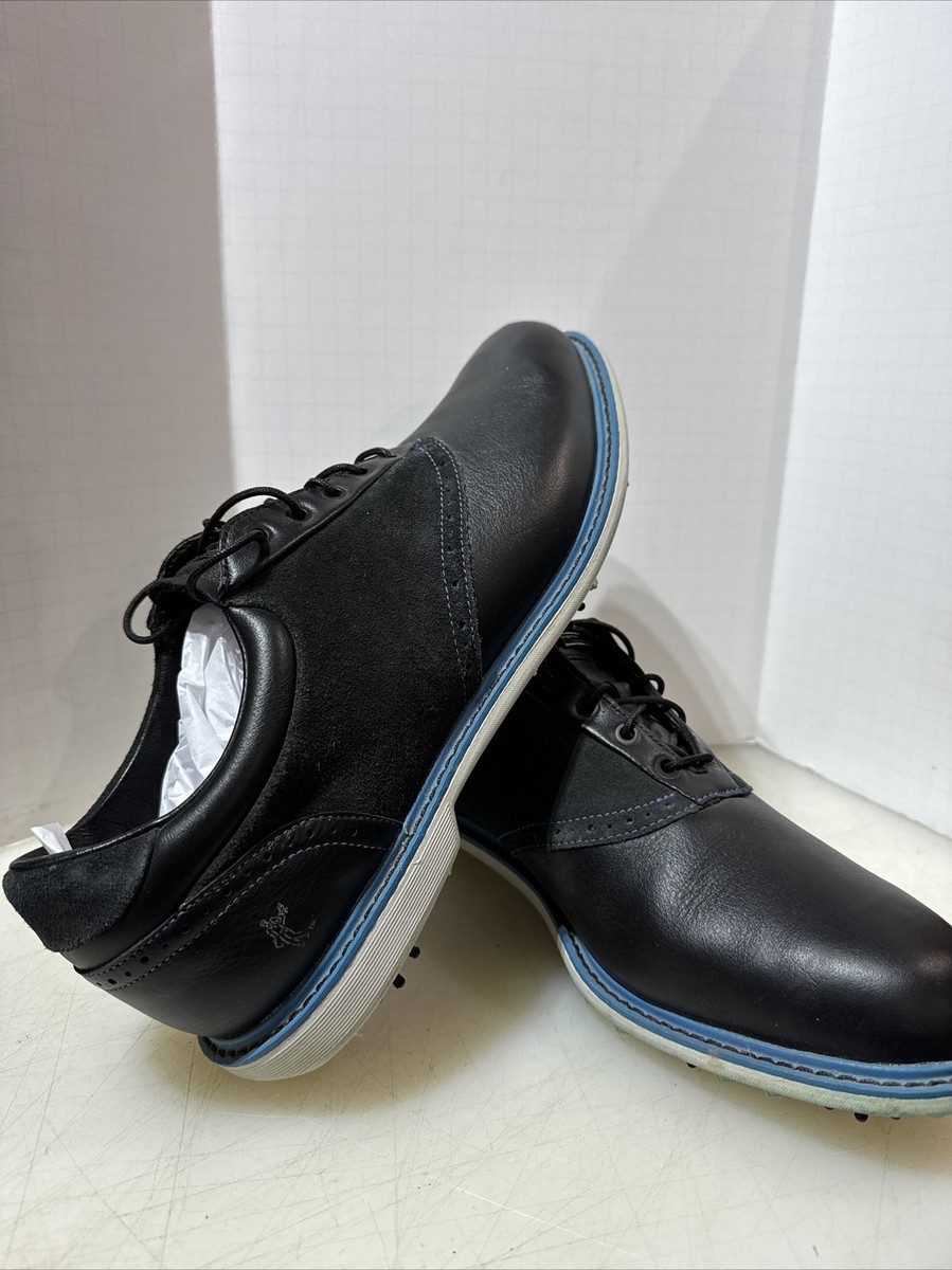 Mens Shoes Ashworth Golf Shoes Uk ASHWORTH Black Blue Trim Leather