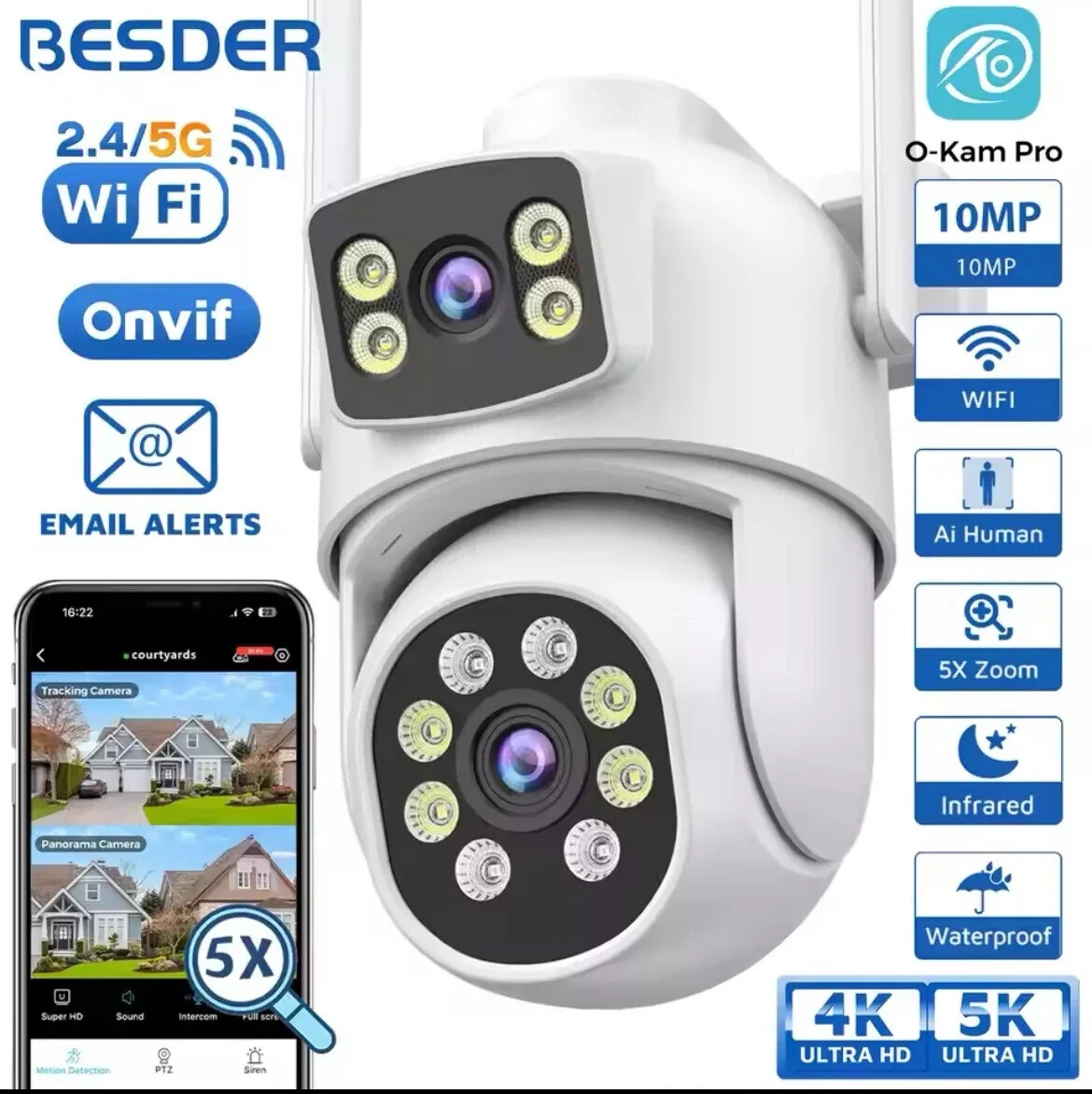 Telecamera IP Di Sicurezza WIFI Wireless 4G 5MP 1080P HD 5X Zoom Ottico Ptz Cctv Telecamera - Foto 3