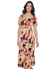 KARL LAGERFELD PARIS Women's Geo-Print Square-Neck Puff-Sleeve Maxi Dress 12