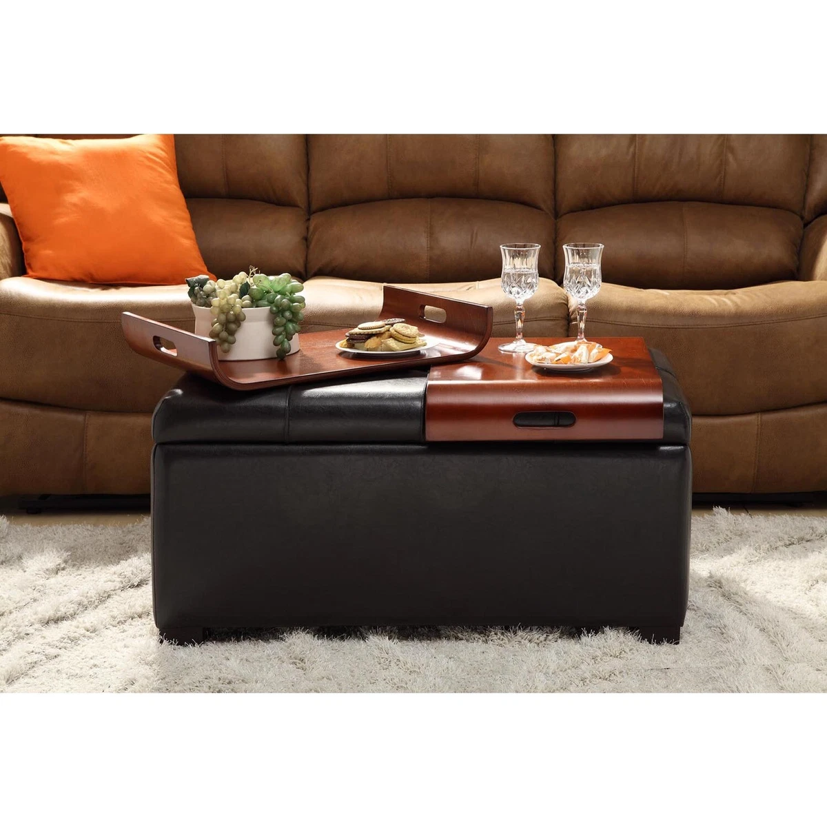 Convenience Concepts Storage Ottoman With Trays Espresso eBay