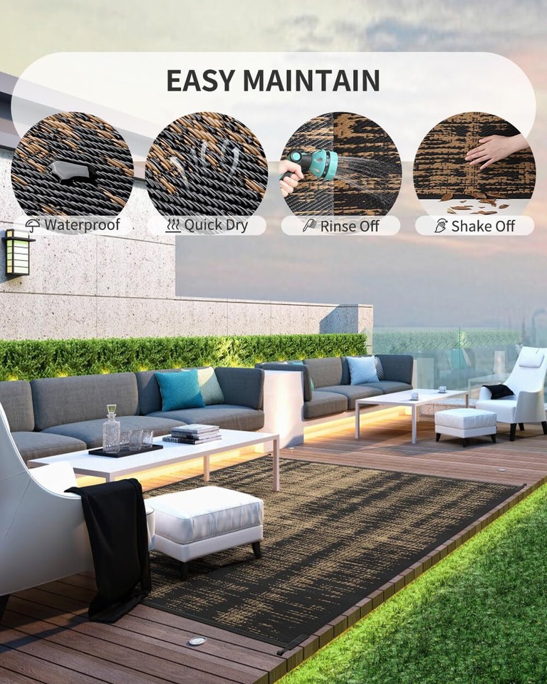 Outdoor Rug Waterproof 6x9 ft Outdoor Carpet Patio Rug Mat 6x9 FT Black