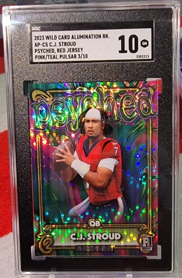 CJ Stroud Wild Card Alumination Rookie Edition Psyched #APCS Red Jersey-Pulsar Foil-Pink/Teal