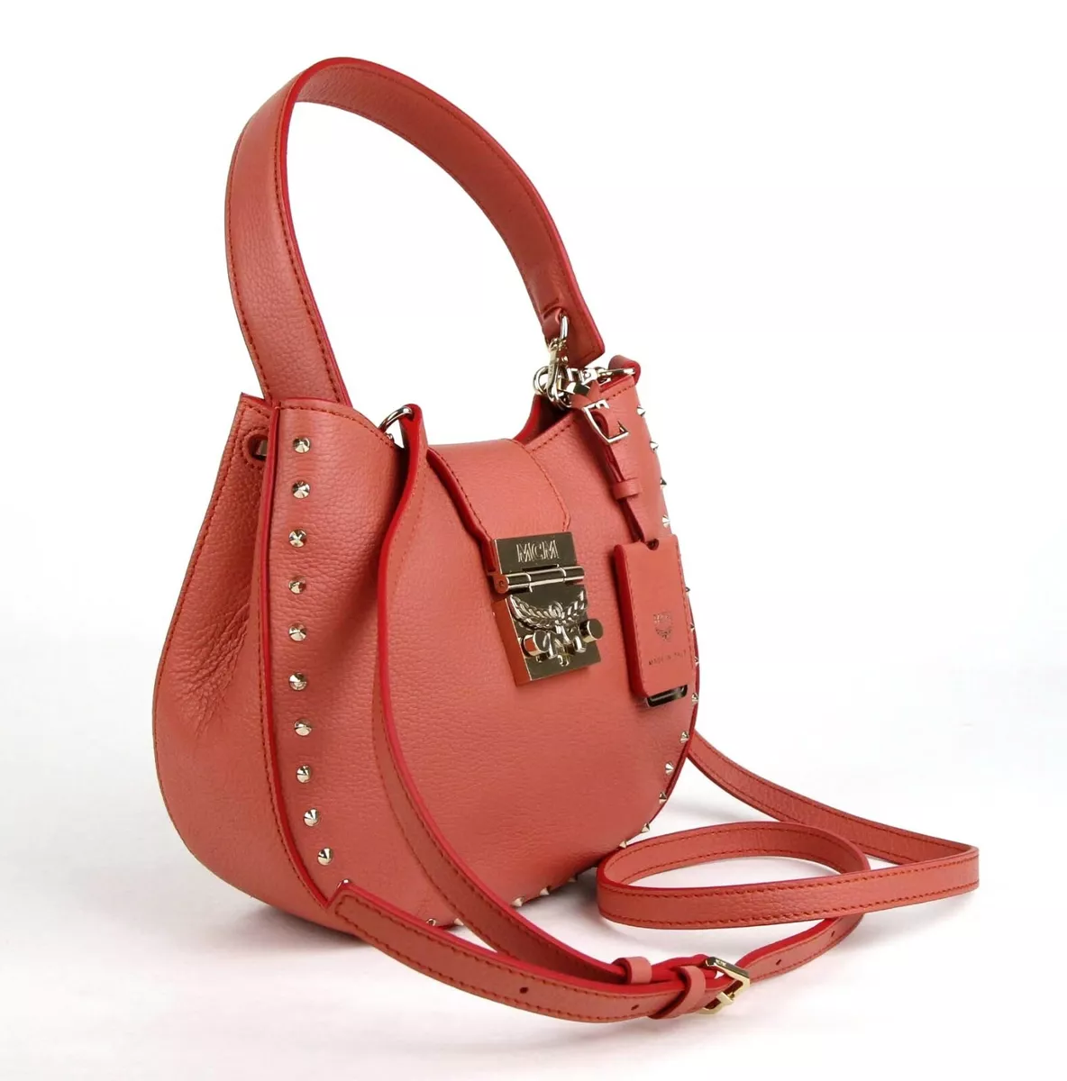 965 MCM Trisha Small Cocoa Pink Leather Studded Crossbody Bag