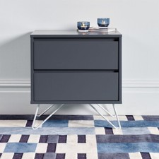 Pair of Steel Grey Modern Sofia 2 Drawer Bedside Table - Feet Colours Available