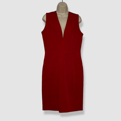 $372 Mugler Women's Red Sleeveless V-Neck Sheath Dress Size 42