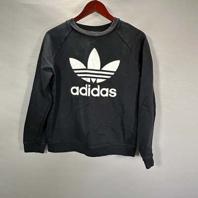 Adidas Trefoil Sweatshirt Womens Medium Black Cotton Rib Hem
