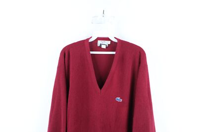 Vintage 80s Izod Lacoste Mens Large Croc Logo Knit V-Neck Sweater