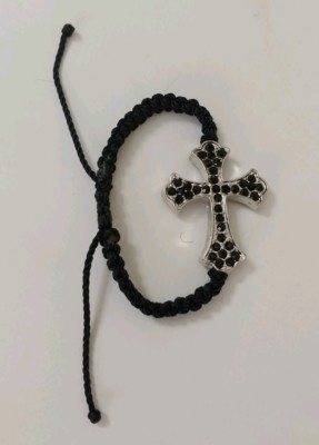 THREAD CROSS ADJUSTABLE BRACELET -  BLACK - HANDMADE - FREE SHIPPING