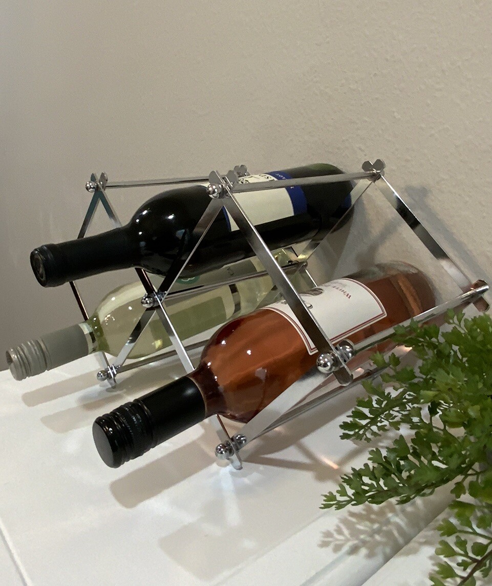 VTG Pier Imports Chrome Tabletop Folding Wine Rack Bottles Original Box  NOS