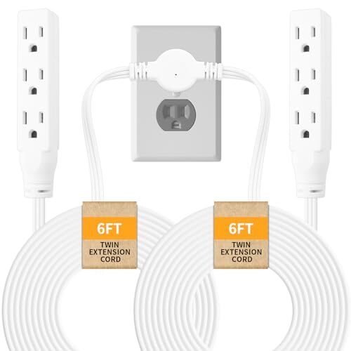 Twin Extension-Cord Power Strip - 12 ft - Flat Plug Extension Cord - 3 Prong ...-image