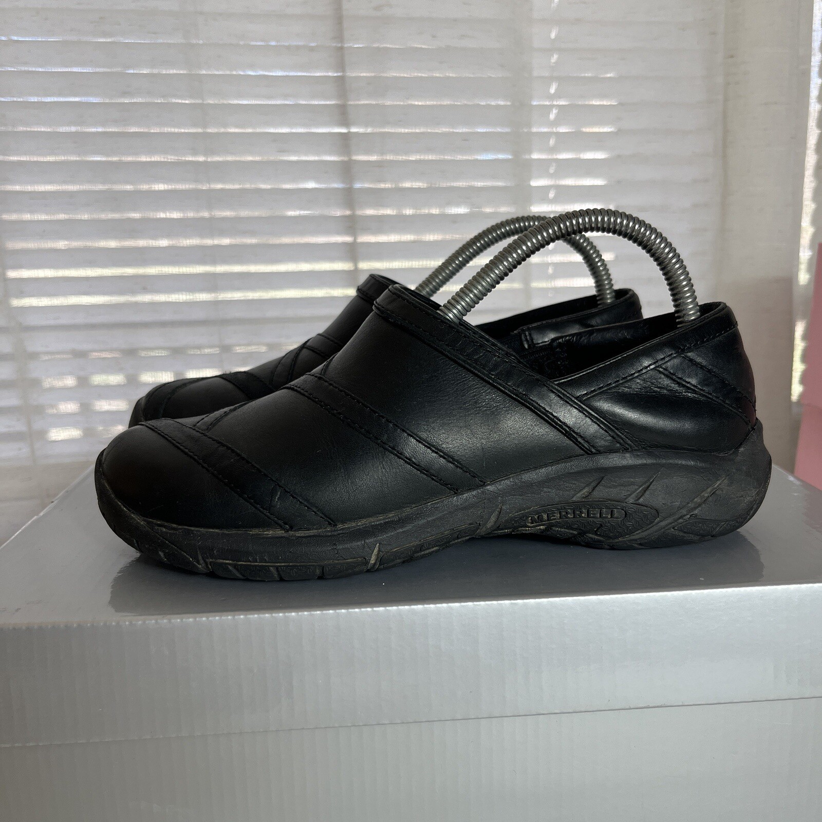 Merrell Encore Eclipse Black Leather Clogs Mules … - image 1