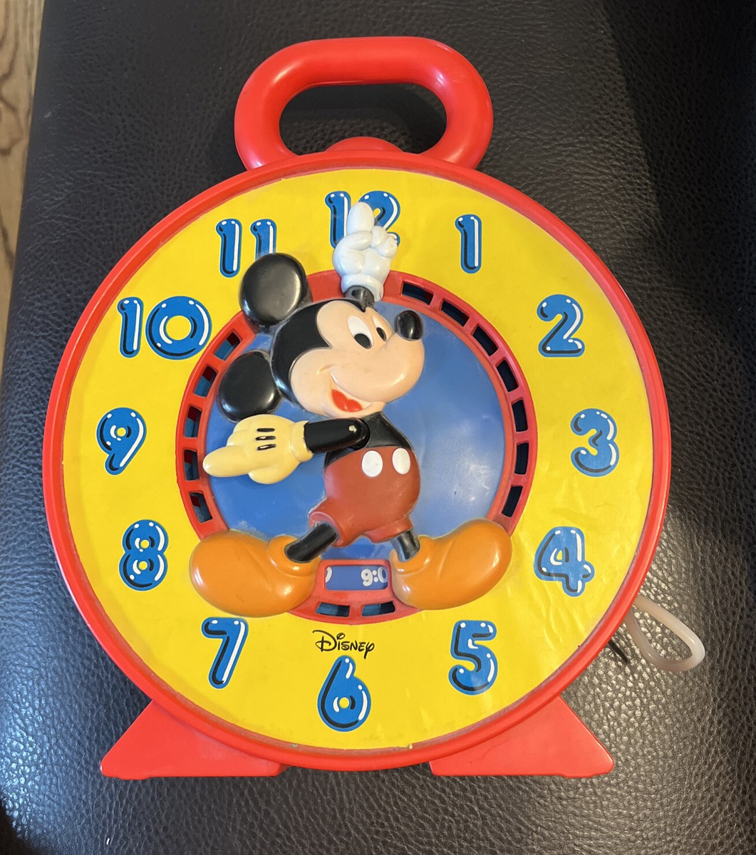 1981 Vintage Disney Mickey Mouse Talking Time Clock Pull String