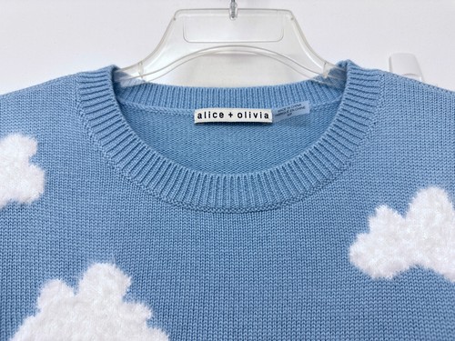 Alice + Olivia Gleeson Fuzzy Clouds Sweater Pullover Ice Blue Sky White S - Picture 4 of 15