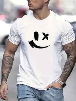 T-Shirt Top Lächeln Druck Herren T-Shirt kurzärmelig Happy Herren Freizeit T-Shirt