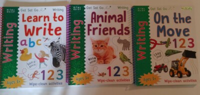 THREE Wipe Clean Writing Books (Learn to Write, Animal Friends, On the Move)