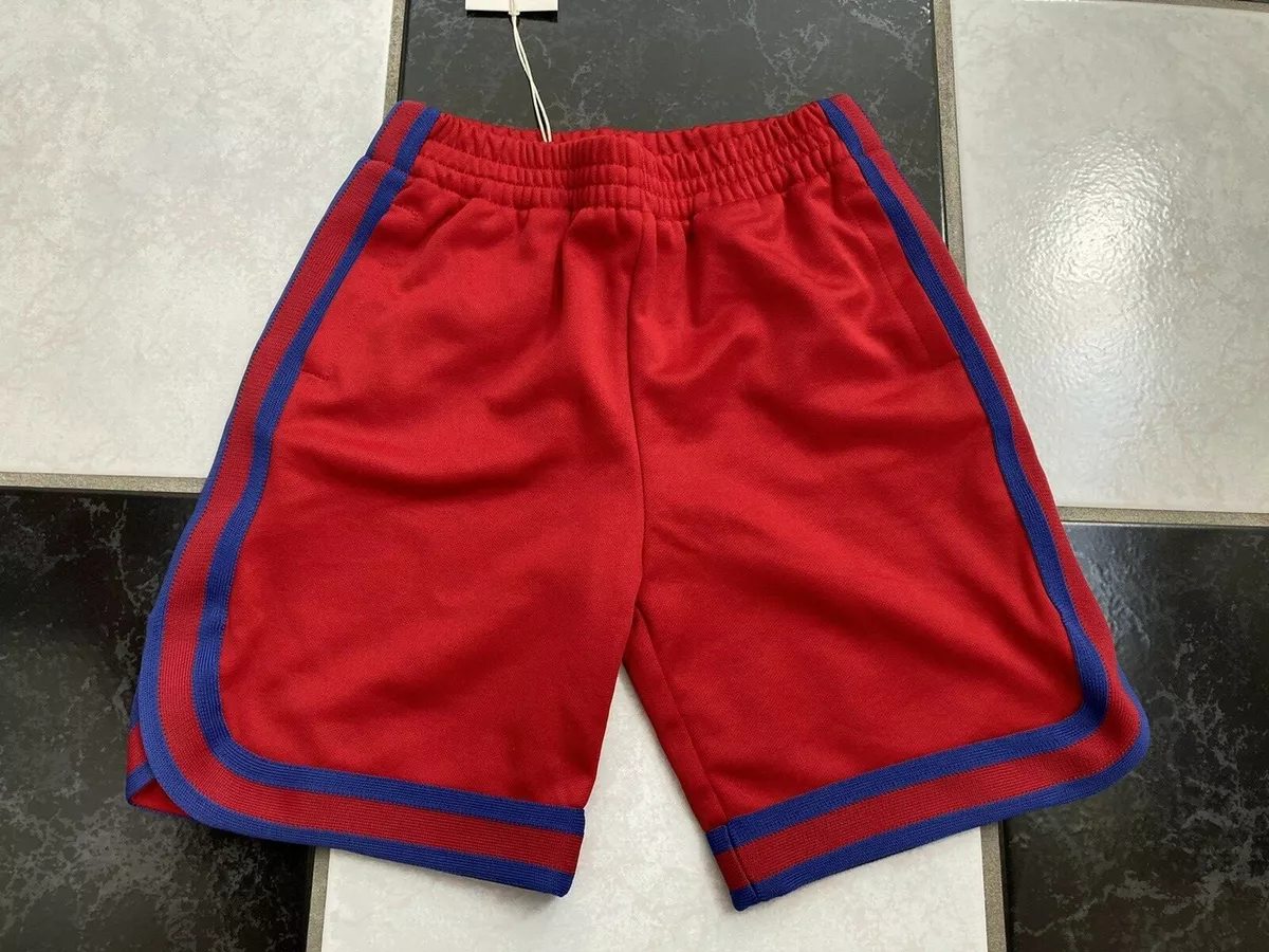 NWT 100 AUTH Gucci Boy Technical Cotton Jersey Red Shorts Web
