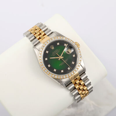 【美品】 ROLEX DATEJUST 16233 3コマ ROLEX DATEJUST 16233 GOLD & STEEL FACTORY GREEN VIGNETTE