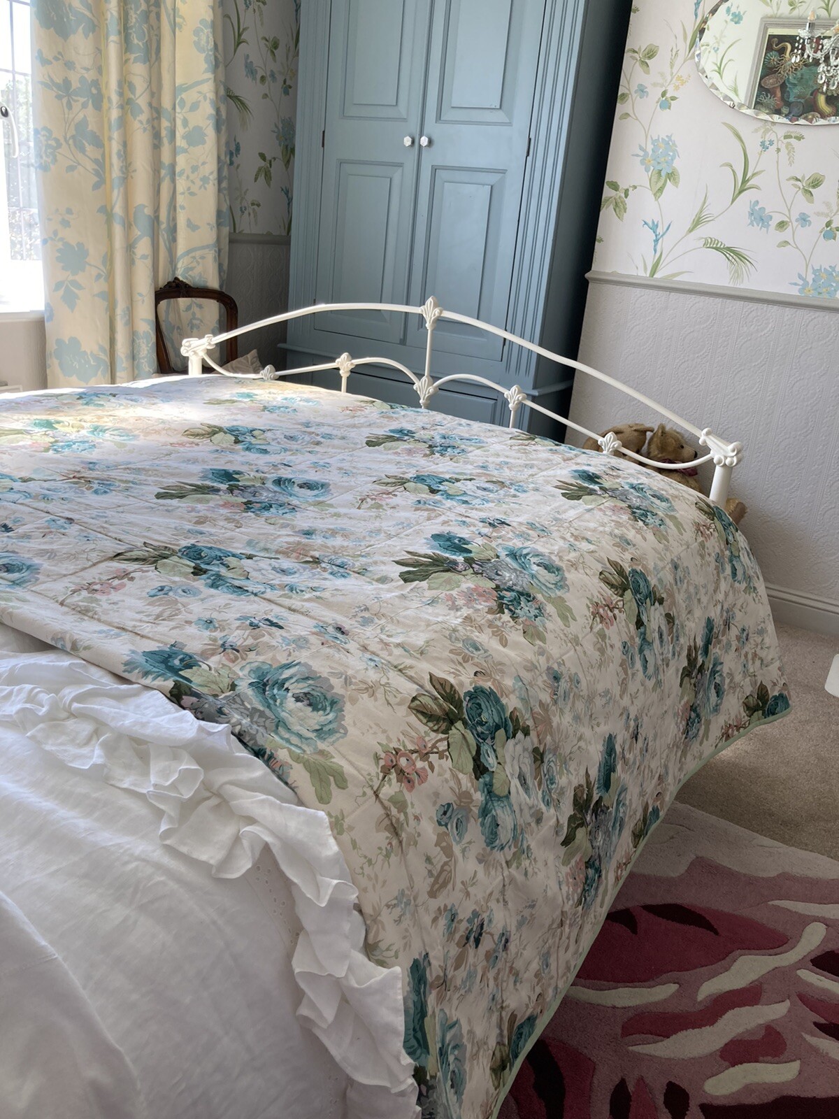 Fabulous True vintage Sanderson floral Bespoke Large Quilted bedspread