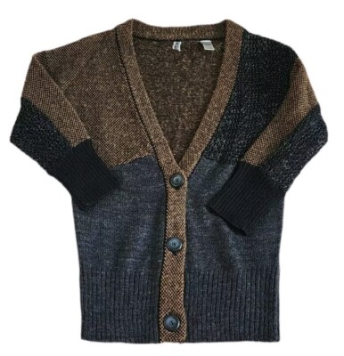 BKE Womens Sz M Wool Multicolor Cardigan Sweater 3/4 Sl