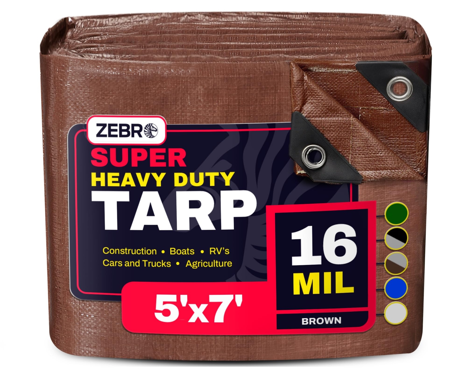5' x 7' Brown Heavy Duty Tarp with Grommets Reinforced - 16 Mil Thick - Doubl...