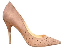 Badgley Mischka Nude Blush Suede Rhinestone Pointed Toe Stiletto Pumps US 8.5