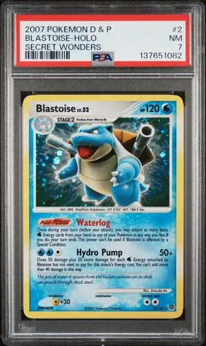 2007 POKEMON DIAMOND & PEARL SECRET WONDERS #2 BLASTOISE-HOLO PSA 7