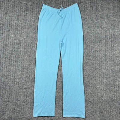 Neiman Marcus 100% Cashmere Knit Lounge Pants Blue Womens Size L Soft Luxury