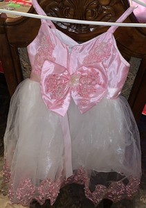 Kids Girls Formal Wedding Dress Size 24 Months 25’  Pink & White Rhinestone Bow 