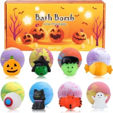 8 Pack Halloween Bath Bomb Set with Halloween Squishy Toys Inside for Kids