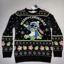 NEW Disney Lilo and Stitch Christmas Sweater Sz M Black Long Sleeves Festive