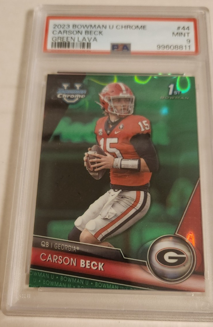 Carson Beck 2023 Bowman U Chrome Green Lava Refractor #/99 PSA 9