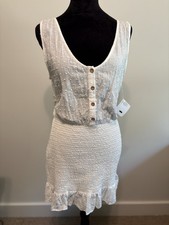 Anthropologie Promesa Dress Medium White Sleeveless Ruffle Cottagecore