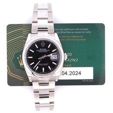 Rolex 126200 36mm Mens Datejust Black Index Dial with 2024 Card