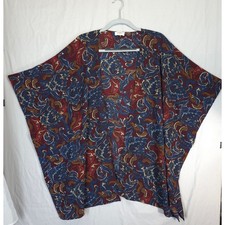 Umgee Paisley Kimono Cardigan Boho Open Front Burgundy Blue Beach Flowy S M