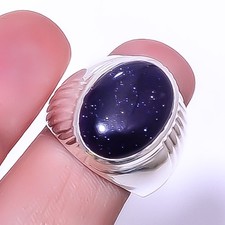 Blue Sunstone 925 Sterling Silver Unisex Solitaire Ring s.8 R546-5