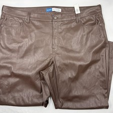 Old Navy Womens OG Loose Pants 26 Brown Faux Leather Stretch Wide Leg Casual Fit