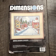 Vintage 1990 DIMENSIONS Stamped Cross Stitch Kit "Sunday Morning Snowfall" New